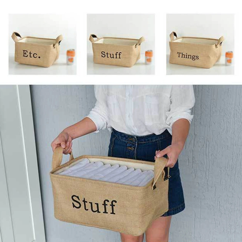 2pcs Jute Portable Storage Basket with Handles Sundries Box Toys Holder Desktop Organizer Household Supplies (Small Size)