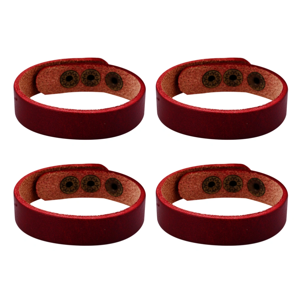 4PC DIY Cowhide Bracelet Simple Plain Leather Bracelet All-match Hand Chain DIY Wrist Bangle Jewelry Unisex Jewelry Supplies for Students Lovers (Dark Red Size 21.5cm)