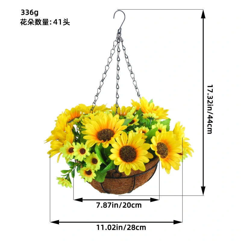 Artificial Flower Basket Outdoor Hanging Basket with Flower Realistic Sunflowers Hanging Ornament