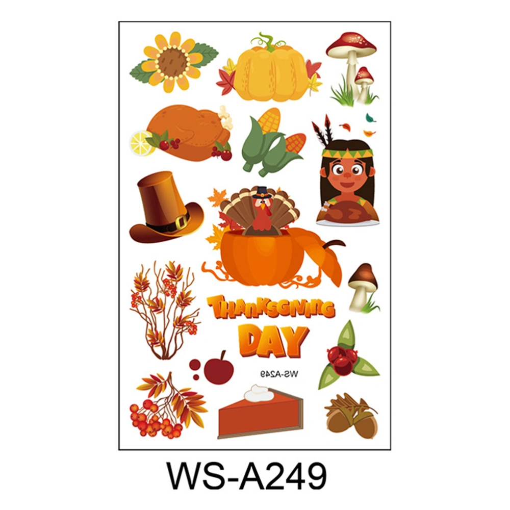 10pcs Thanksgiving Maple Fruit Turkey Pumpkin Sticker Waterproof Eco-friendly Decals (Assorted Color)