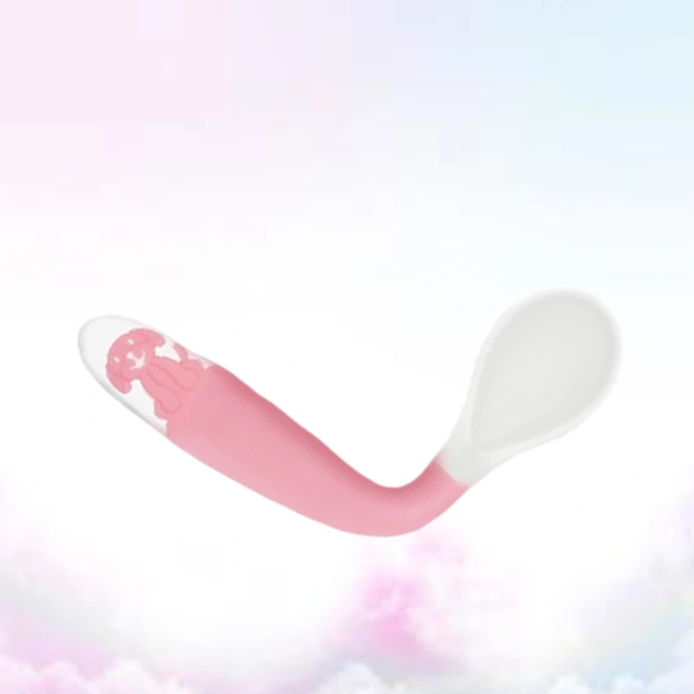 Infant Flexible Spoon Children Feeding Tableware Silicone Spoon Eating Tool (Spoon, Pink, with Storage Box)