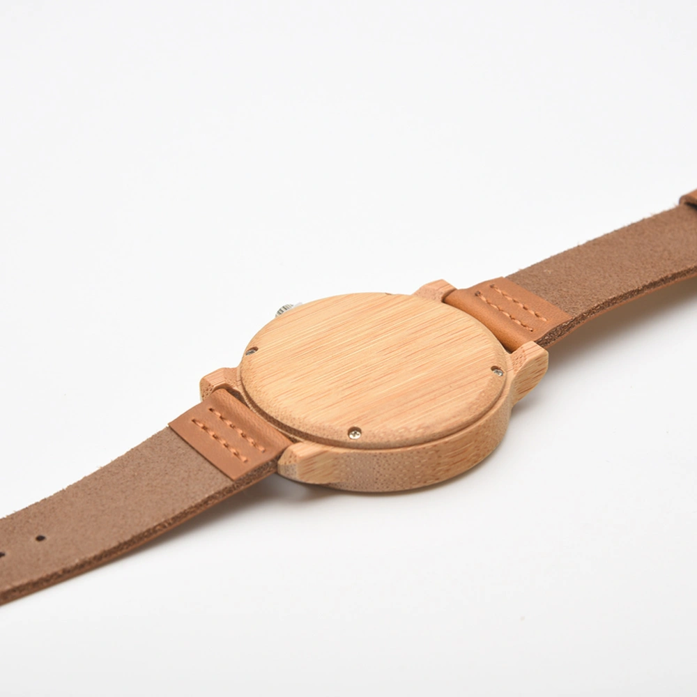 1PC Natural Wooden Watch Leather Watchband Casual Vintage Wrist Watch for Men with Box (Maple Surface)