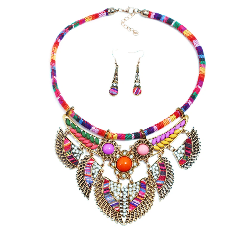 Fashion Vintage Trendy Jewelry Set Bib Necklace Earrings Set National Style Bohemian Bohemia Jewelry (Red)