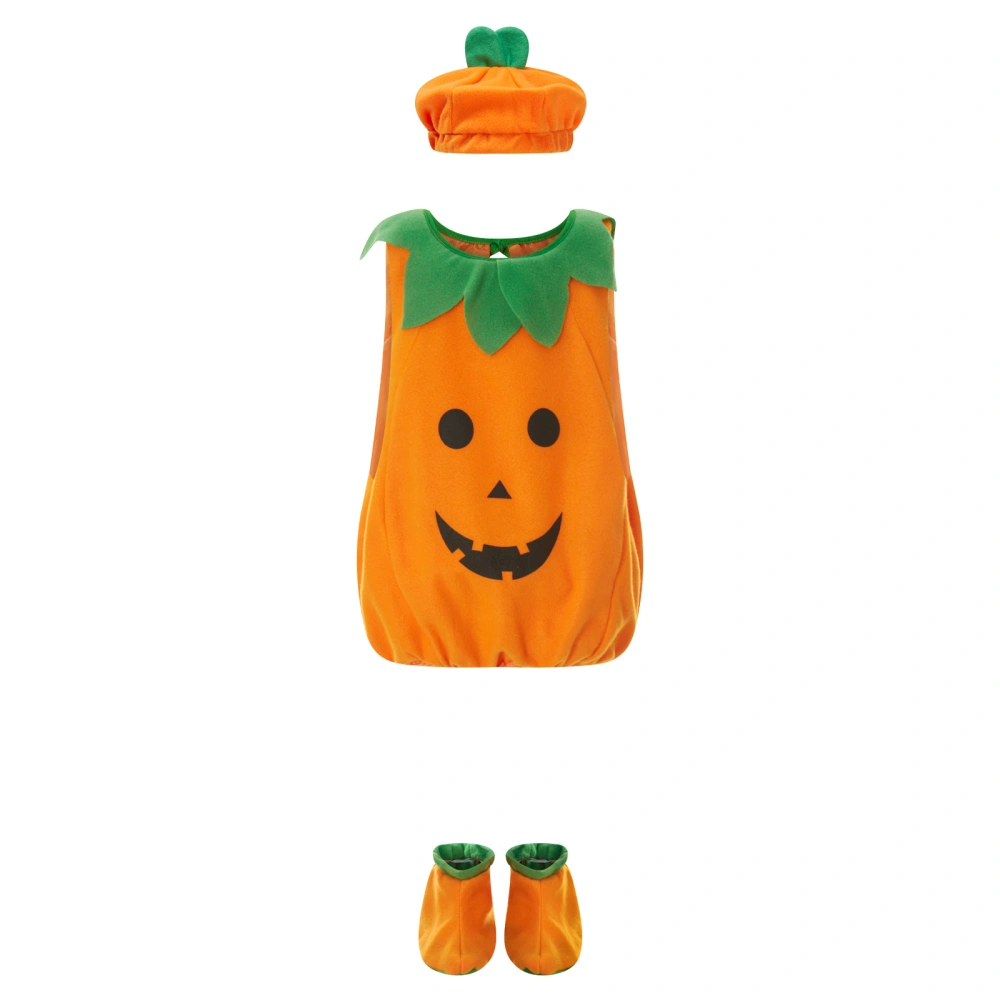 Girls Halloween Pumpkin Costume Cosplay Tops with Hat Footmuffs