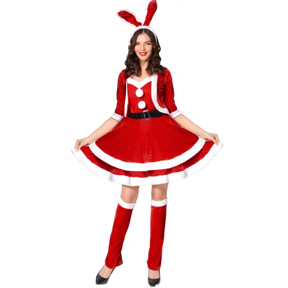 Women Christmas Cosplay Costume Cloak Bunny Dress Headwear Leg Warmer