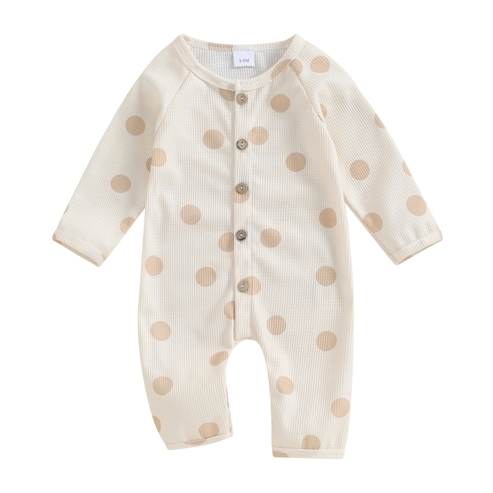 Baby Jumpsuits, Long Sleeve Crew Neck Dots Print Fall Romper