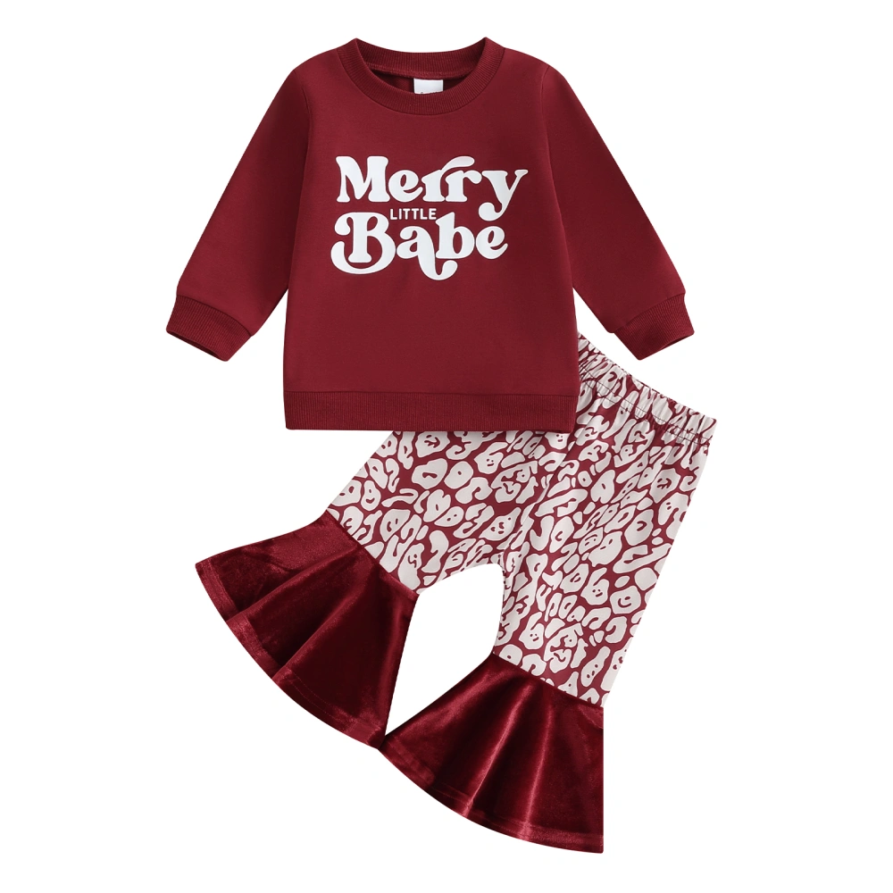 Girl Christmas Clothes Letter Print Long Sleeve Sweatshirt Flare Pants