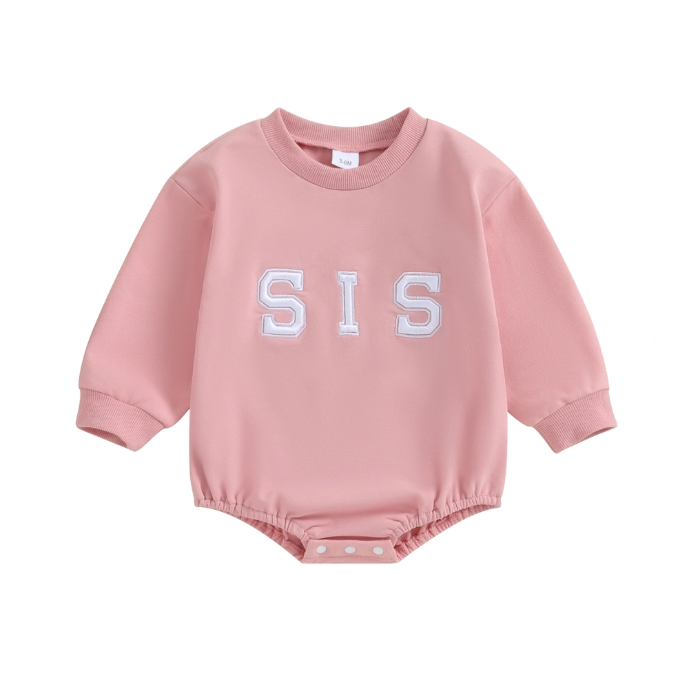 Baby Girl Bubble Romper Long Sleeve Letter Embroidery Bodysuit