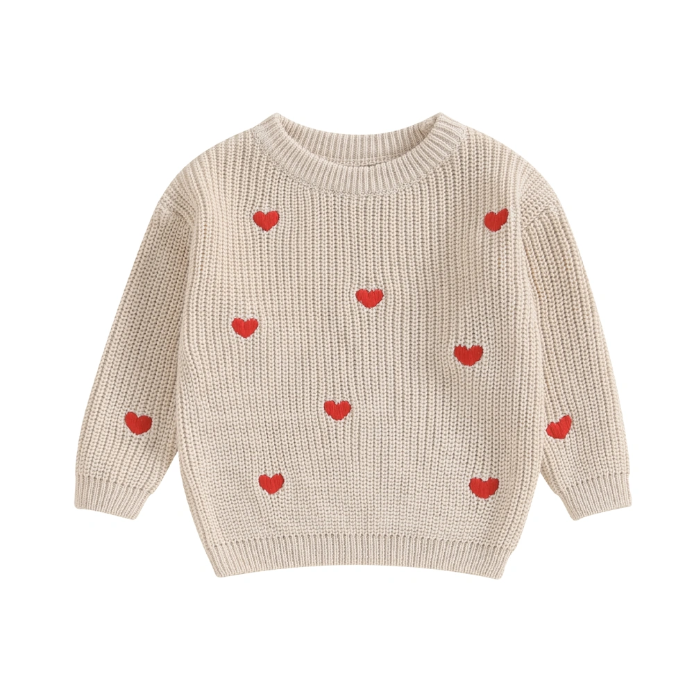 Baby Girl Sweaters Cute Long Sleeve Heart Embroidery Knit Pullovers