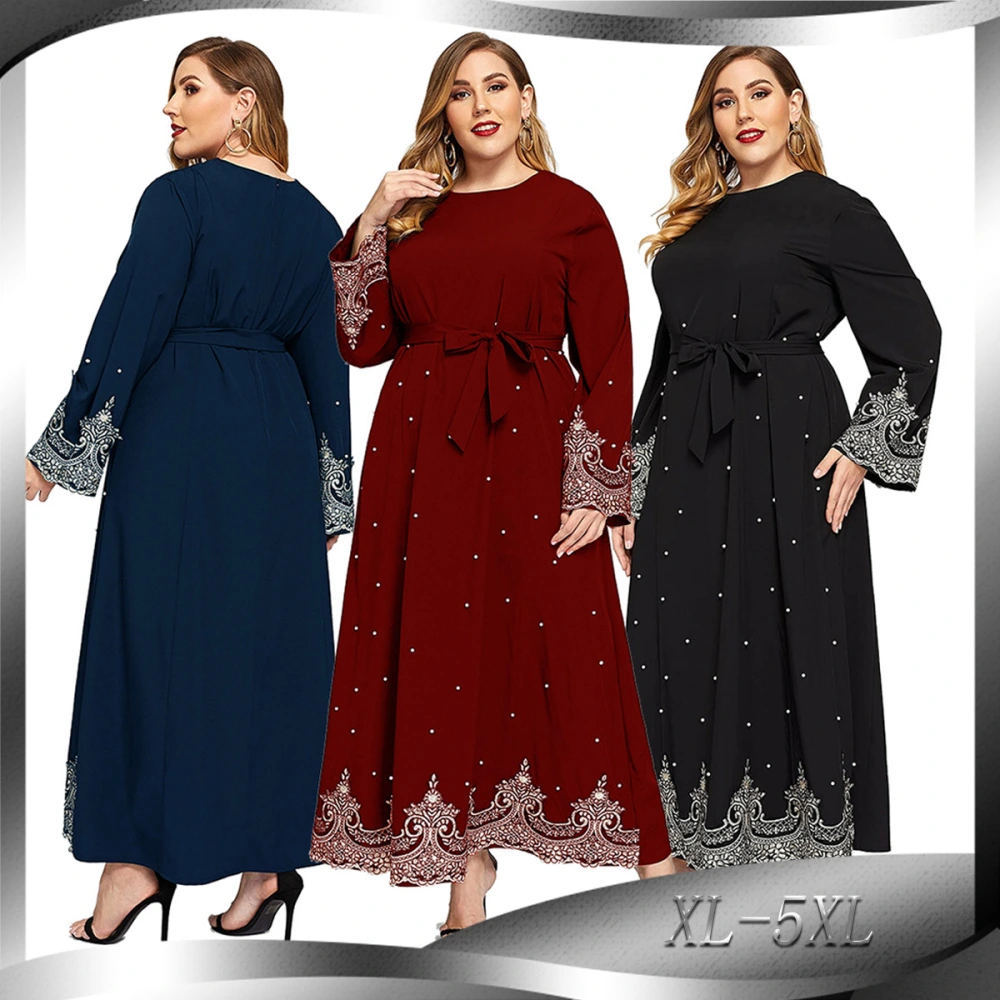 Hot Sale Embroidered Bead Long Sleeve Plus Size Women's Dress