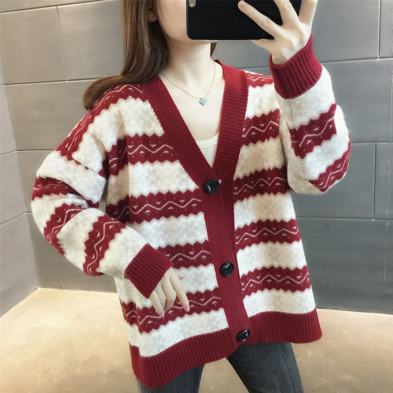 Loose And Lazy Striped Sweater Jacket