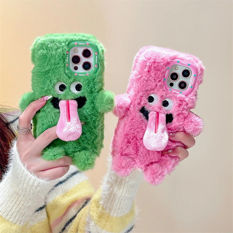 Plush Couple Sticking Tongue Out Phone Case