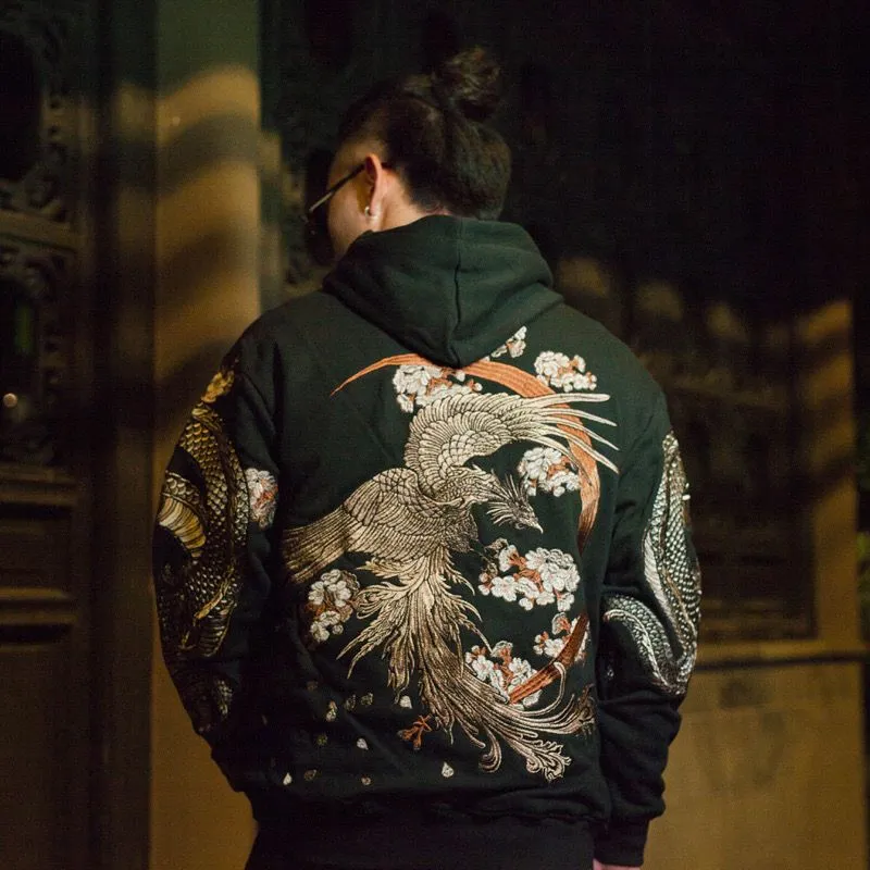 Sweater Chinese Style Couple Style Dragon Phoenix Hooded Retro Pullover Sweater