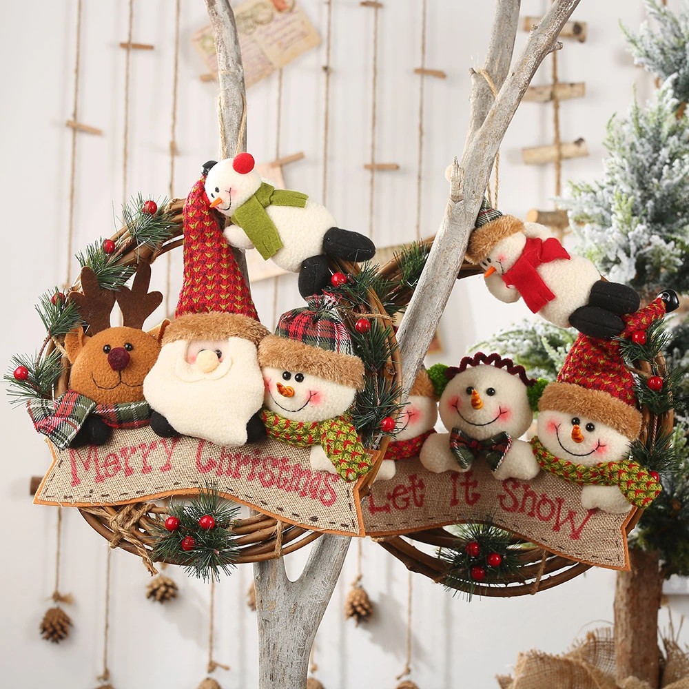 Christmas Decoration Supplies Elderly Snowman Elk Vine Ring Pendant Small Work Rattan Garland Ornaments