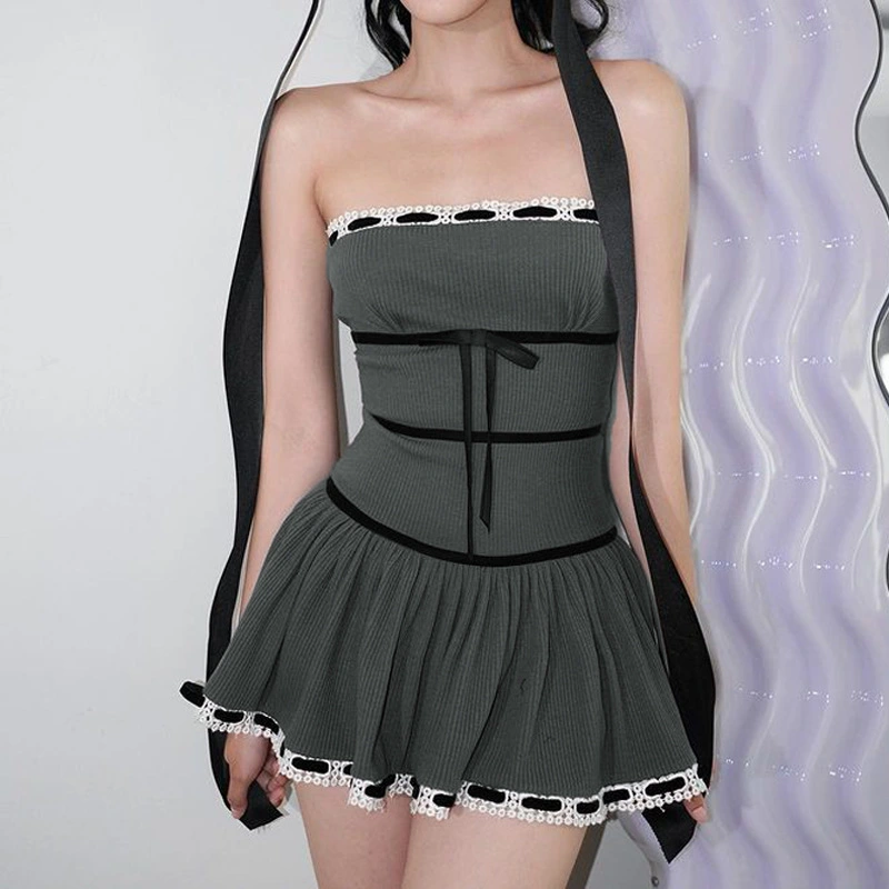 Hot Girl Pure Desire Style Off-neck Tight Waist Slim Fit Tube Top Dress