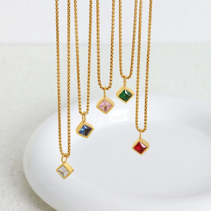 Bohemian Multicolor Small Square Dopamine Ornament Non-fading Popular Necklace