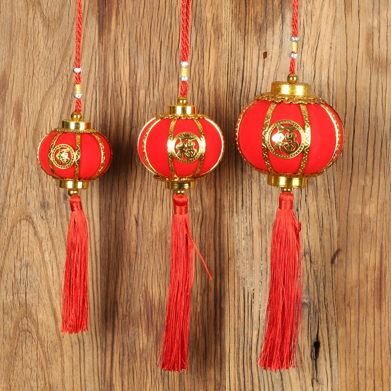 Flocking Small Lantern String Ornaments Red