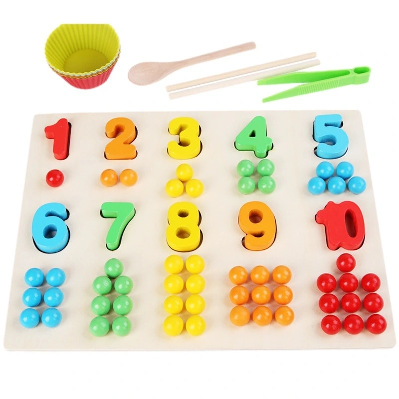 Children's Wooden Fine Action Digital Clip Beads Operation Board Digital Cognitive Color Matching Early Educational Toys