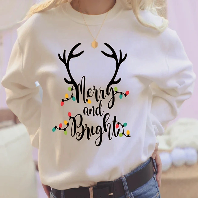 Women's Long Sleeve Loose Christmas Printed Crew Neck Sweatshirt