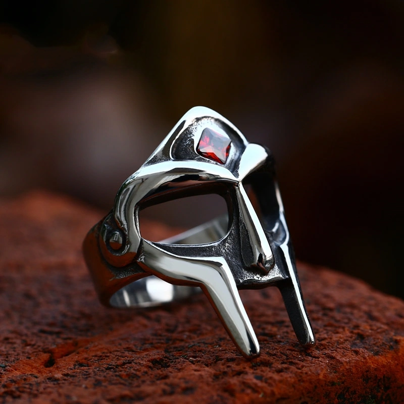 Stainless Steel Men's Finger Retro Titanium Steel Mask Inlaid Jewel Ring