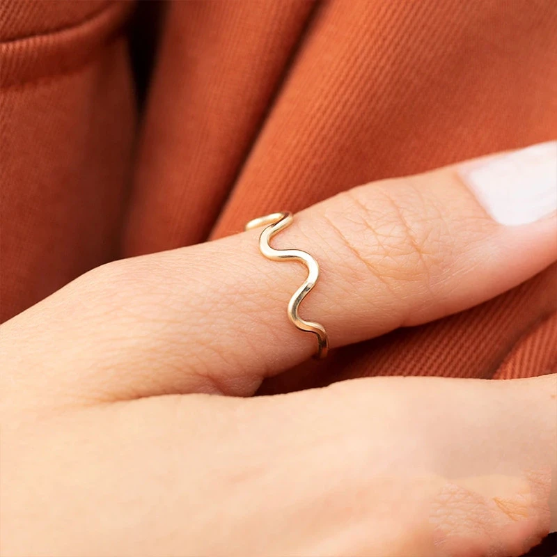 Sterling Silver Simple Bracelet Ring Female Minimalist Wave Personality Trend Ring