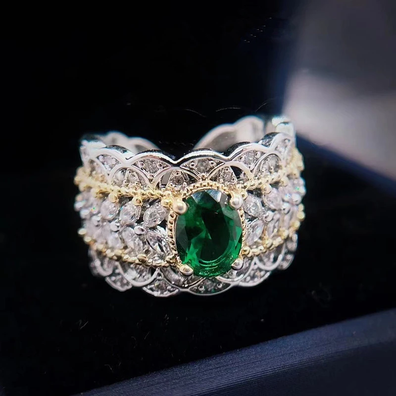 Emerald Big Diamond Open-end Zircon Ring Hollow Out