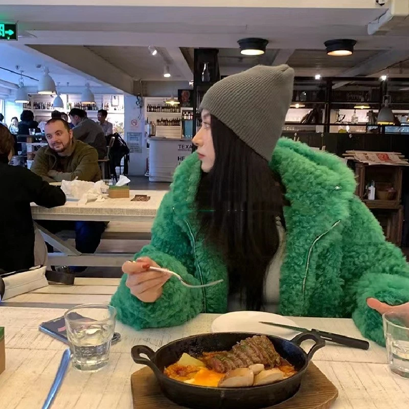 Lamb Wool Coat Women's Hooded