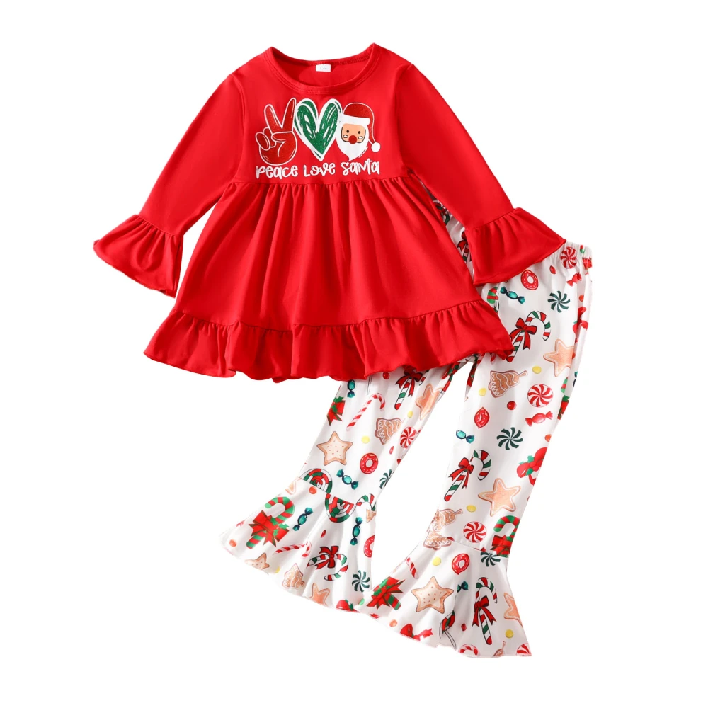 Girl Christmas Clothes Long Sleeve Dress Tops Cartoon Print Pants