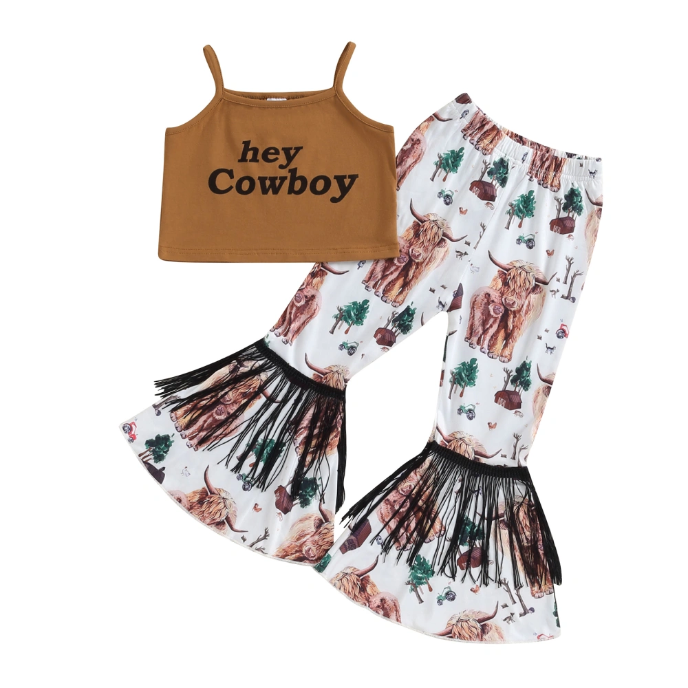 Girls Letter Print Camisole Cattle Head Print Flared Pants Set