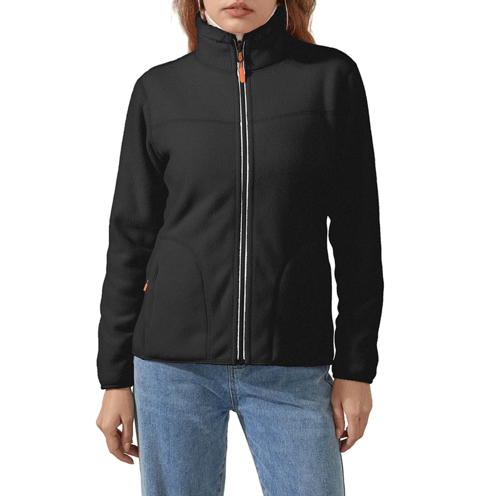 Women's Full Zip Fleece Jacket Long Sleeve Stand Collar Sherpa Coat