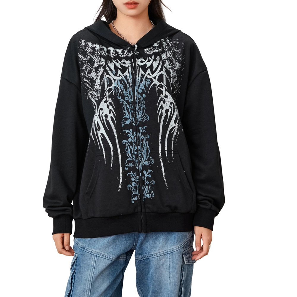 Women Hoodie, Long Sleeve Graphic Print Hooded Sweatshirt Jacket