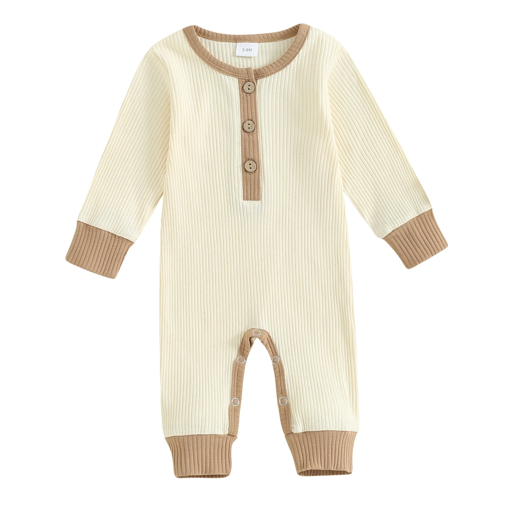 Baby Jumpsuit, Long Sleeve Crew Neck Button Closure Patchwork Romper