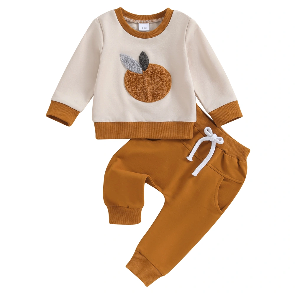 Baby Pants Set, Long Sleeve Crew Neck Orange Sweatshirt Sweatpants