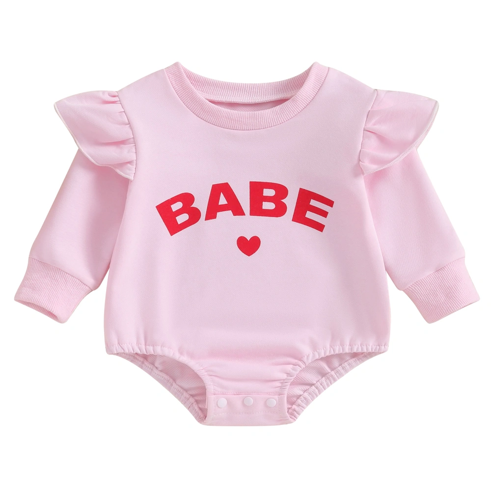 Girl Valentine's Day Pink Long Sleeve Ruffle Letter Heart Print Romper