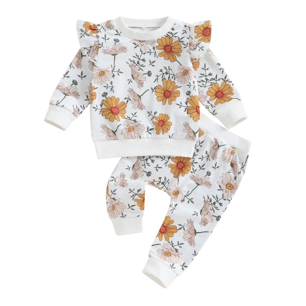 Baby Girls 2-piece Outfit, Flower Long Sleeve Sweatshirt Sweatpants