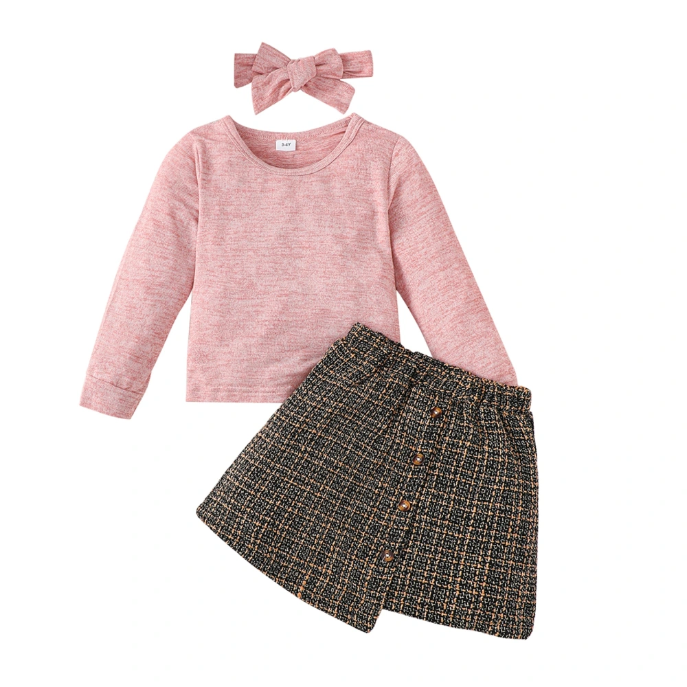 Toddler Girls Fall Outfits Long Sleeve Tops + Tweed Skirt + Headband