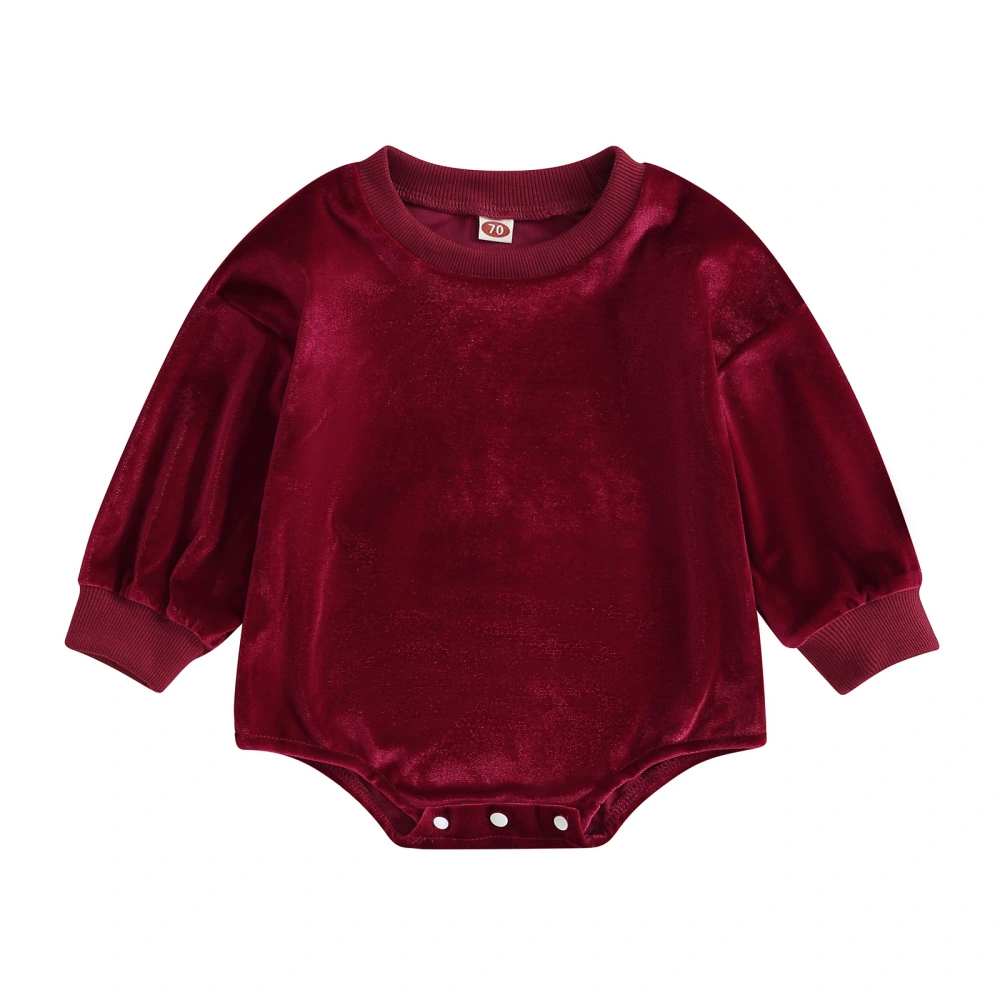 Baby Girl Velvet Romper Long Sleeve Crew Neck Solid Color Bodysuit