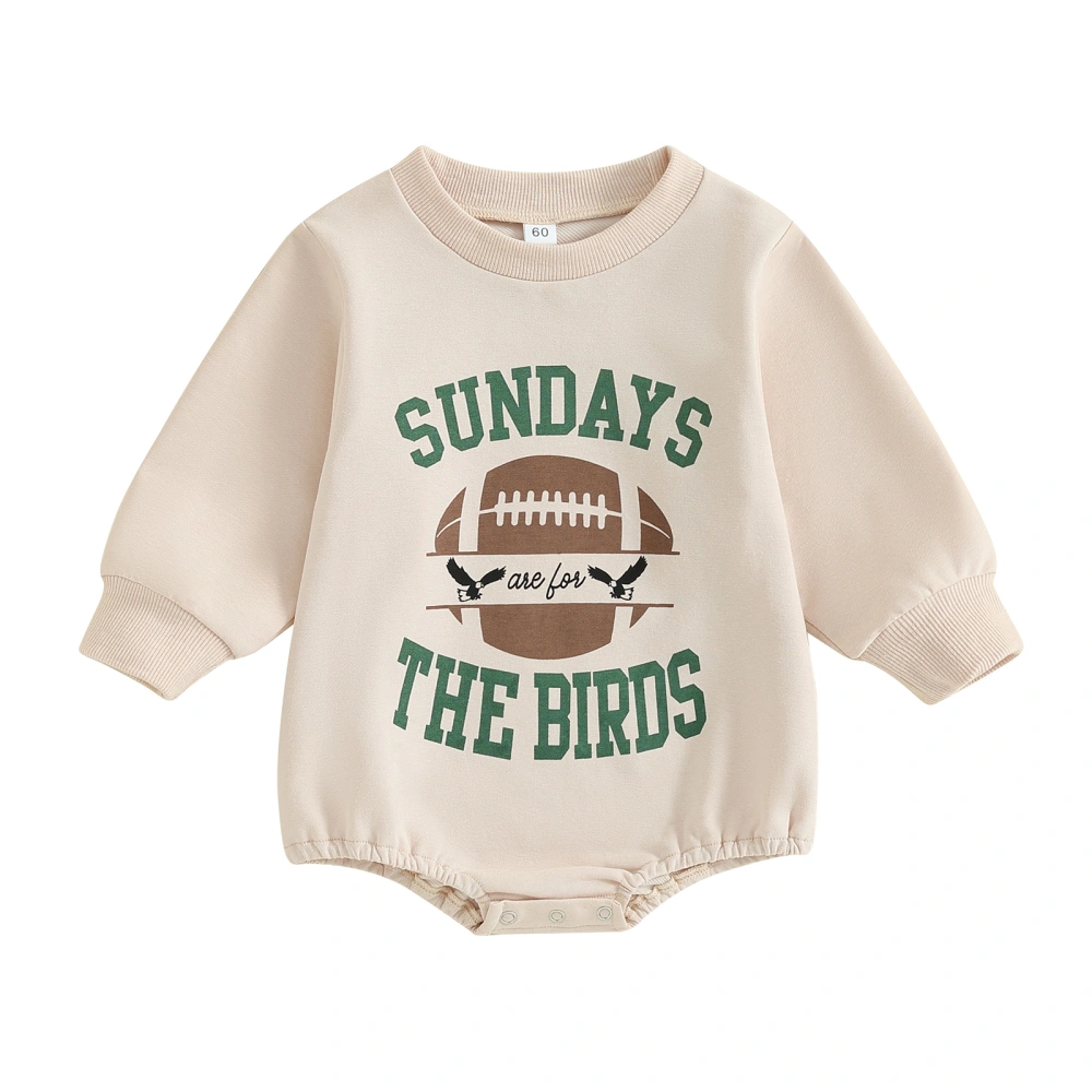 Baby Romper, Long Sleeve Crew Neck Letters Rugby Print Fall Bodysuit