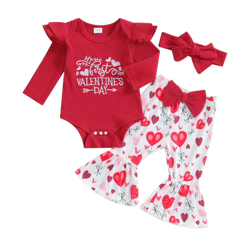 Baby Girls Valentine’s Day Outfits Romper + Flare Pants + Headband