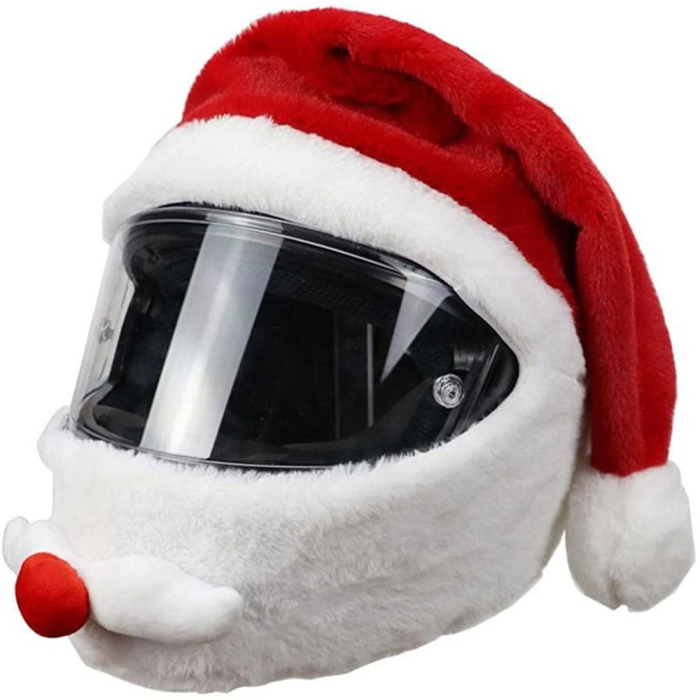 Christmas Motorcycle Shield Cover Santa Claus Hat Funny Plush Decor