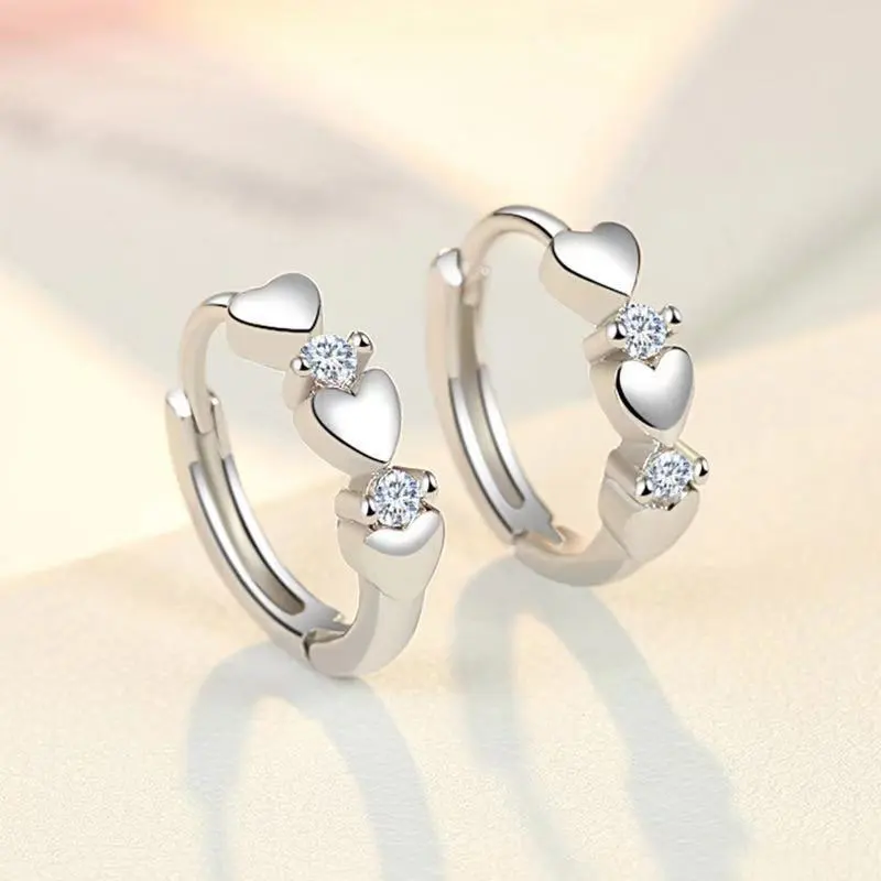 New Design Heart 925 Silver Diamond Stud Earrings for Woman Romantic Wedding Jewelry Accessories