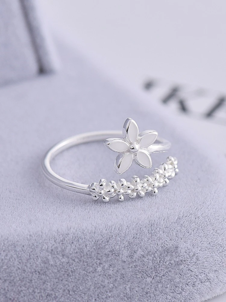 Fresh Flower silver-plated Temperament Personality Literary Fashion Gift Korea Female Resizable Opening Rings