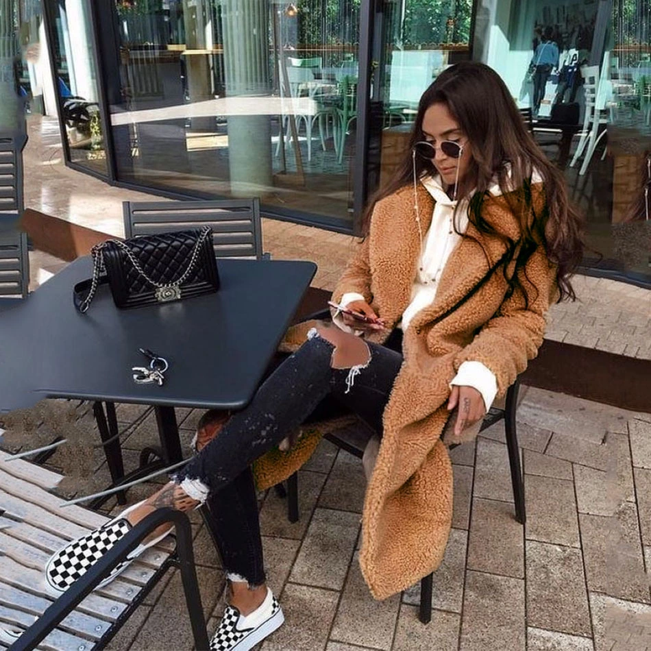 European And American Women's Lapel Buttoned Woolen Coat