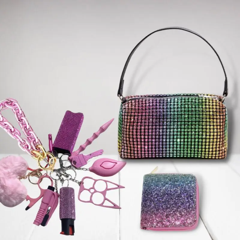 13 PCS Rainbow Rhinestone Gradient Bag Set