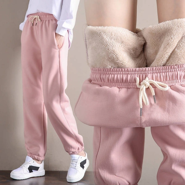 Winter Womens Warm Pants Thicken Velvet Sweatpants Plush Drawstring Ladies Sport Pants Soft Pants