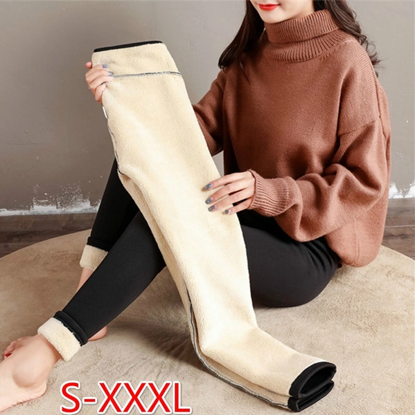 Women Winter&spring Thick Warm Brushed Lining Stretch Fleece Pants Elasticity Leggings Warm and Fleece Casual Thick Pants High Waist Trousers