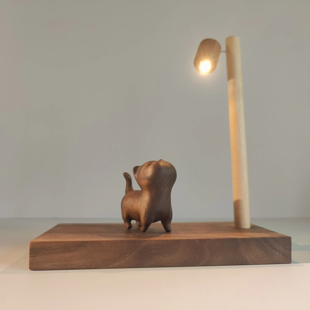 Solid Wood Street Lamp Haughty Cat Decoration