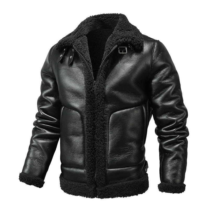 Casual Black Single-breasted Youth Loose Fleece-lined Side Seam Sidekick Lapel