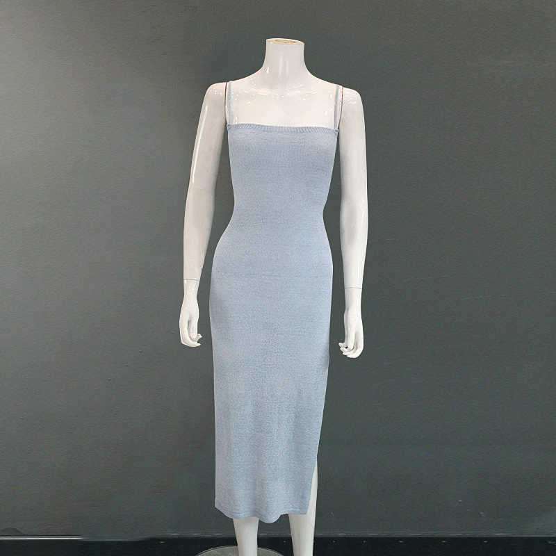 Women's Knitted High Elastic Tied Spaghetti-strap Split Dress