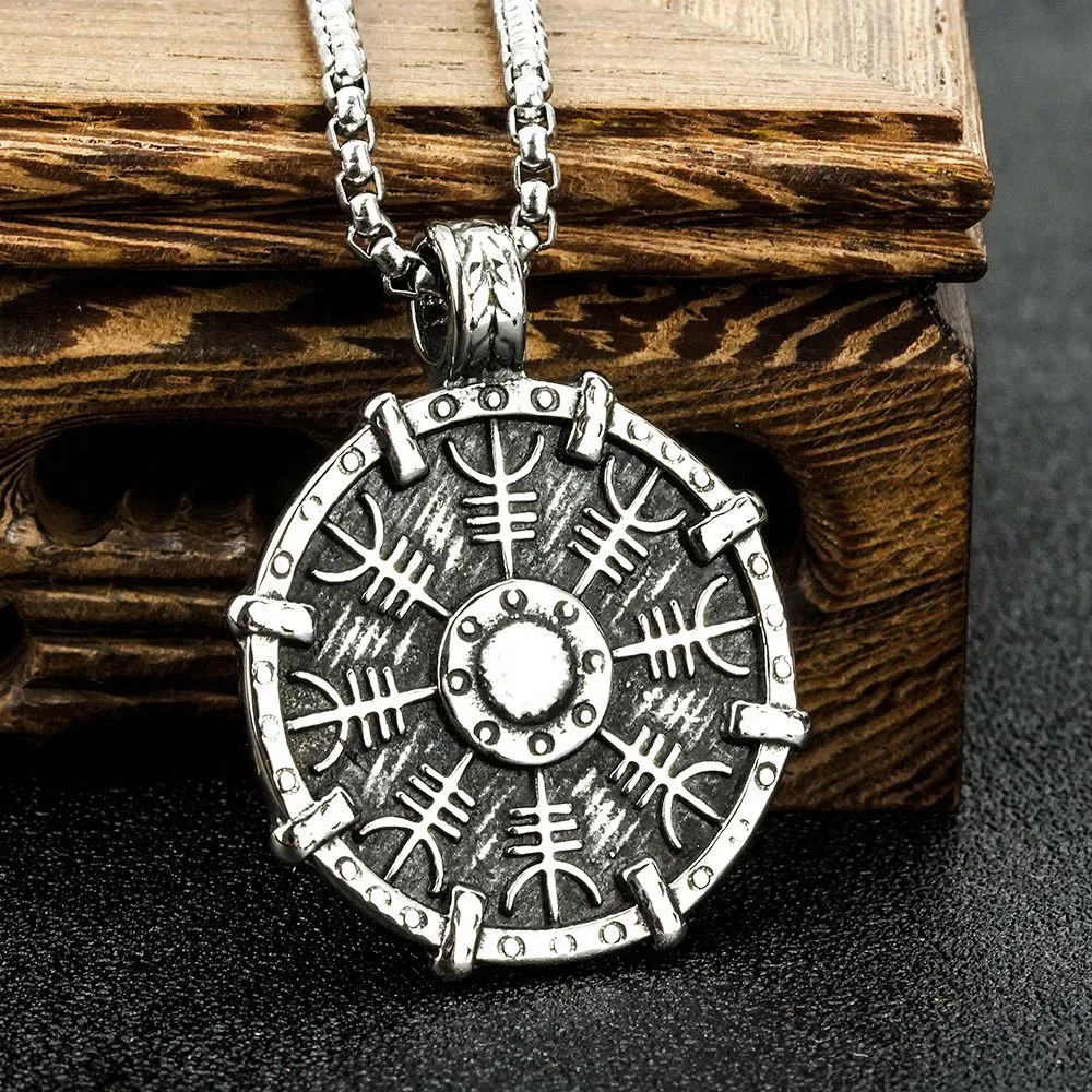 Titanium Steel Men's Pendant Stainless Steel Viking Shield Necklace